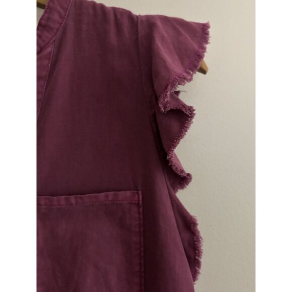 Anthropologie Pilcro Dress Sz S Plum Ruffle V-Neck Flounced Raspberry Tunic - Picture 6 of 14